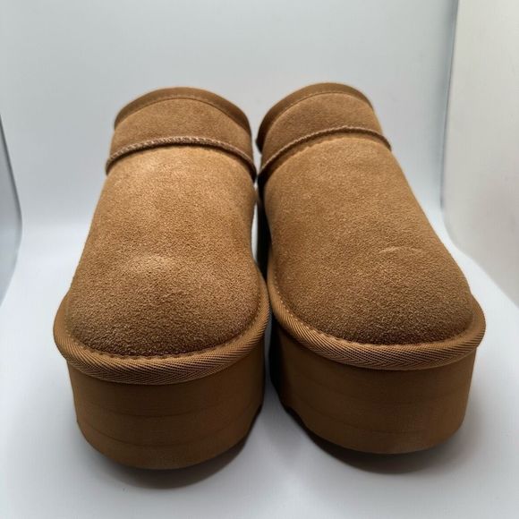 CUSHIONAIRE Women's Genuine Suede Cozy Mule Platform +Memory Foam 7 CHESTNUT - Picture 2 of 7